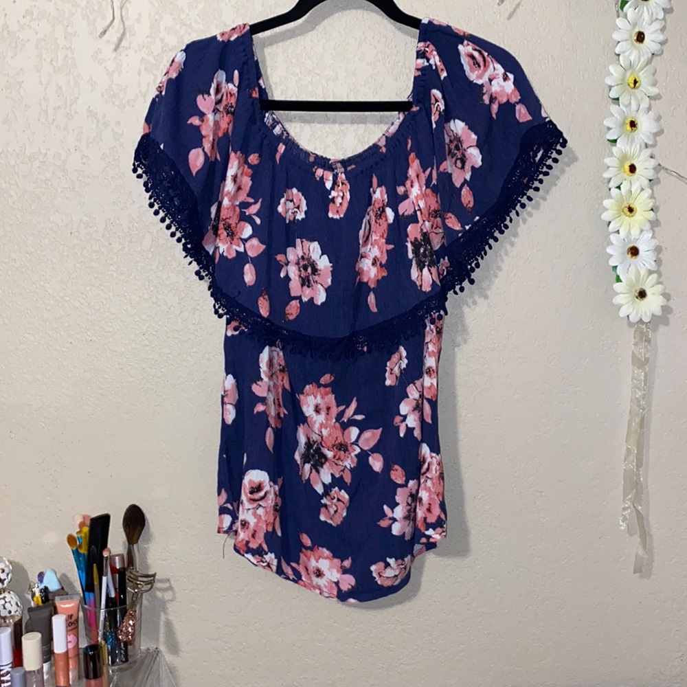“Whoa, wait” off the shoulder blouse.